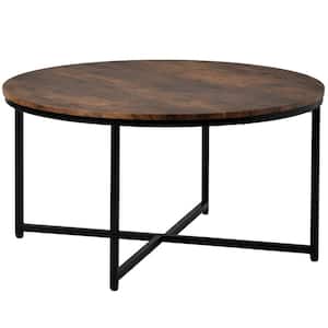 35 in. Rustic Brown Round Manufactured Wood Coffee Table