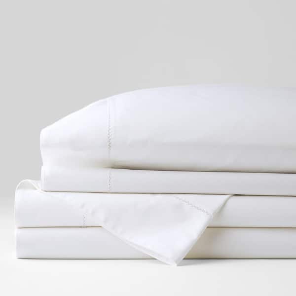 The Company Store Organic 4-Piece White Solid 300-Thread Count Cotton Sateen Queen Sheet Set