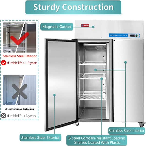 51 in. W. 36 cu. ft. Commercial Refrigerator 2-Door Electronic Control System Stainless Steel