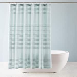 Sophia Textured Cotton Stripe 70 in. x 72 in. Shower Curtain Aqua Blue