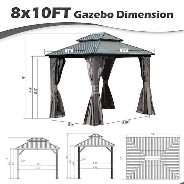 Grey 8 ft. x 10 ft. Metal Hardtop Gazebo with Galvanized Steel