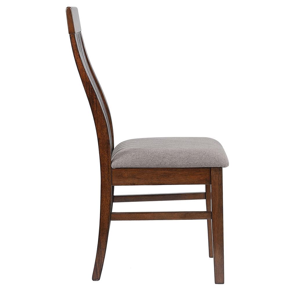 Mango Oak and Brown Upholstered Slat Back Side Chairs, Set of 2