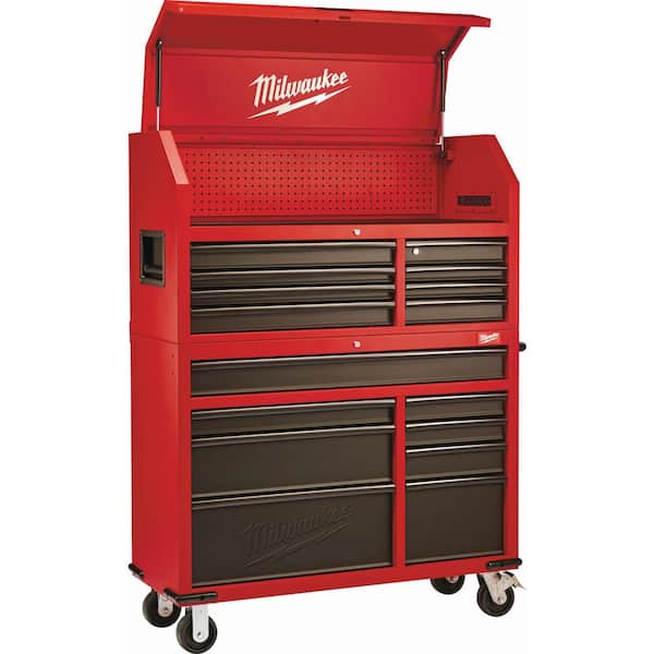 Milwaukee 46 in. 16-Drawer Tool Chest and Rolling Cabinet Set Textured Red and Black Matte