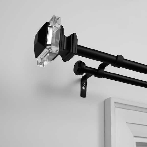 Prism Double 36 in. - 72 in. Adjustable 3/4 in. Double Curtain Rod Kit in Matte Black with Finial