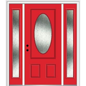 60 in. x 80 in. Right-Hand Inswing Rain Glass Red Saffron Fiberglass Prehung Front Door on 4-9/16 in. Frame