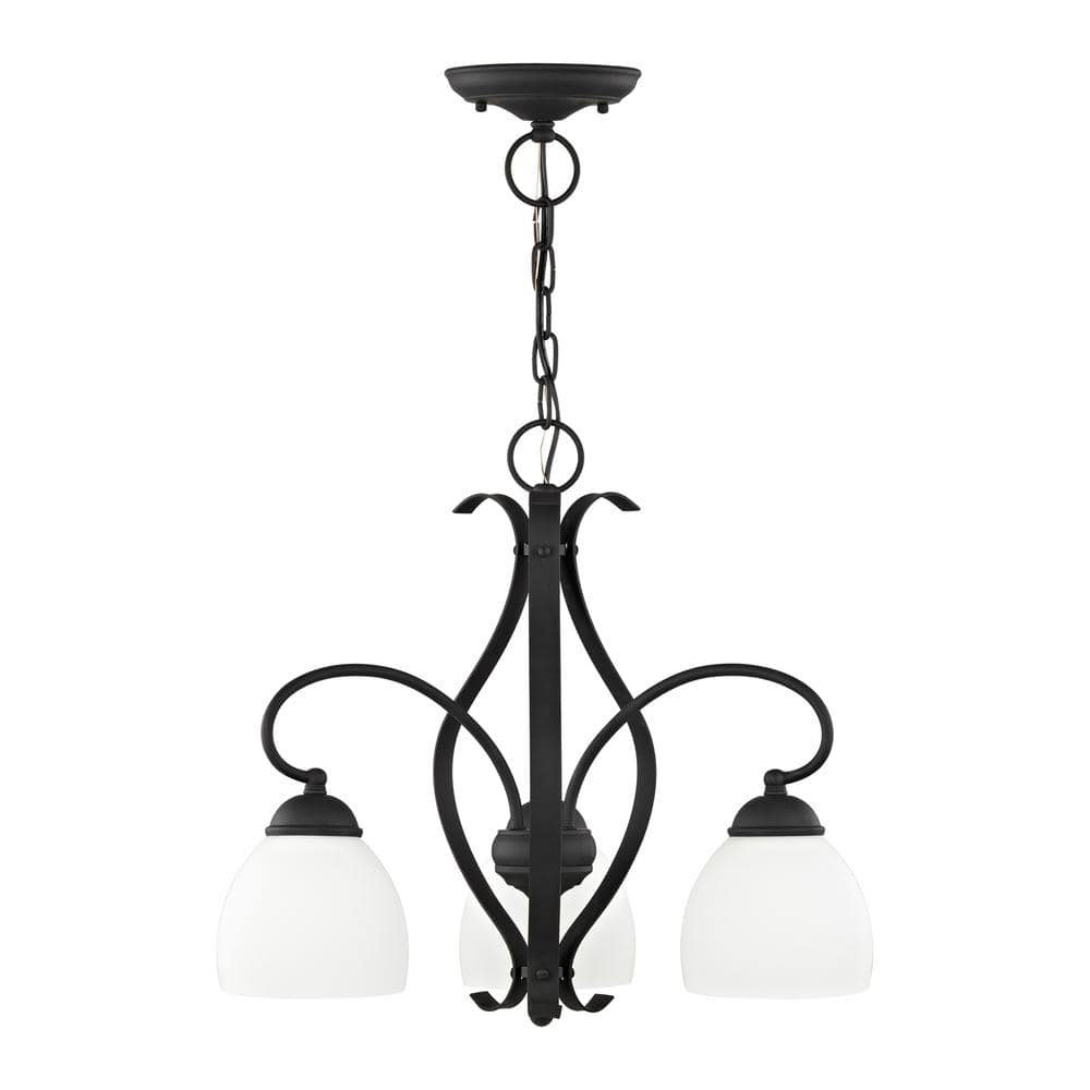 Black 3-Light Convertible Hanging Lantern with Hand Blown Satin White Glass