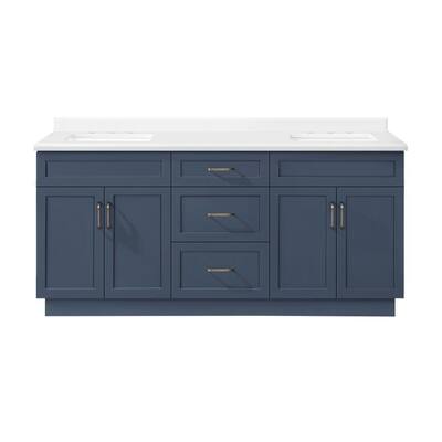 Lincoln 72 in. W Bath Vanity in Midnight Blue with Engineered Stone Vanity Top in White with White Basins