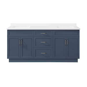 Lincoln 72 in. W x 22 in. D x 34 in. H Double Sink Bath Vanity in Midnight Blue with White Engineered Stone Top
