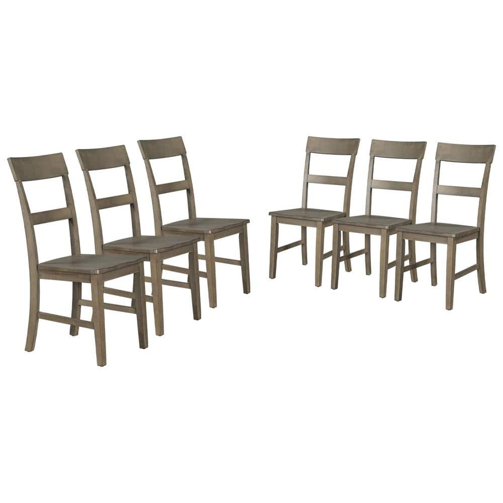 Gray Wood Dining Chairs Side Chair (Set of 6) -  Wateday, 322583301