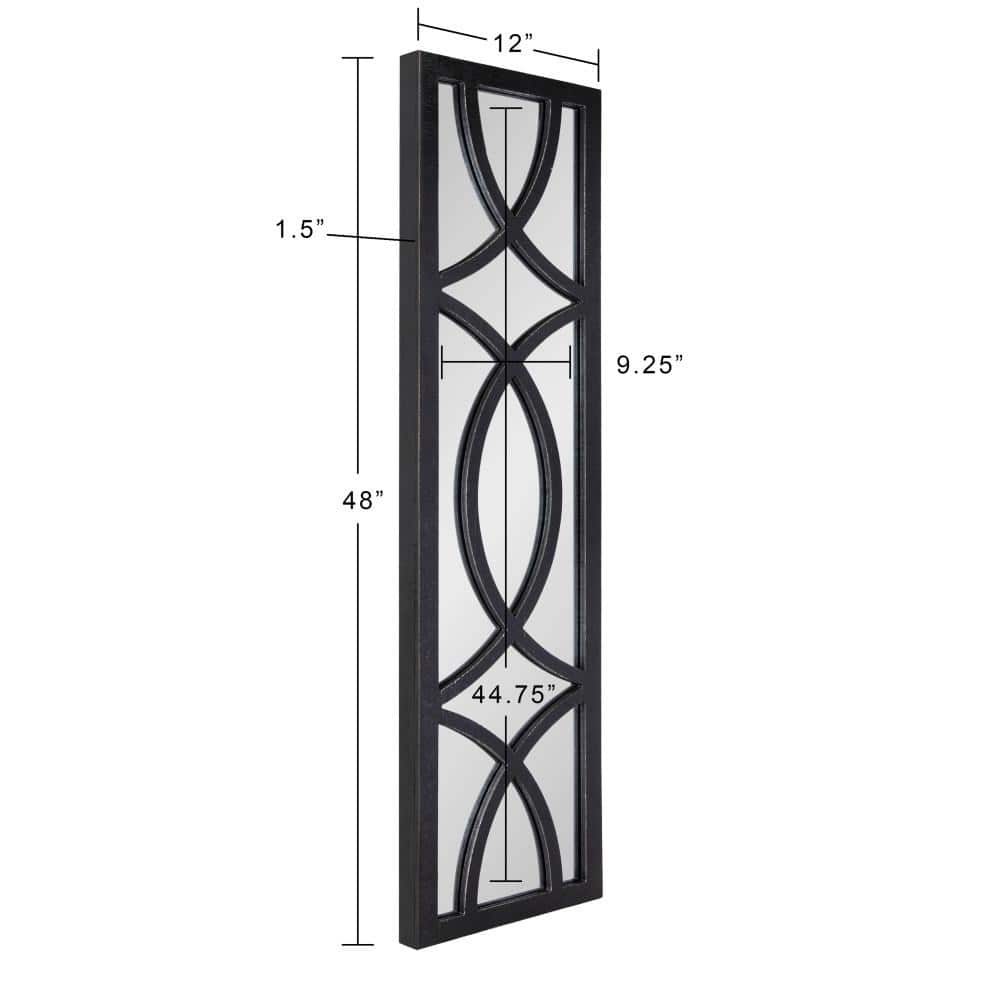 Tolland Rustic Black Wood Full-Length Windowpane Mirror, 12" x 48"