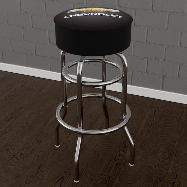 Unbranded Chevrolet Logo 31 in. Yellow Backless Metal Bar Stool with Vinyl Seat