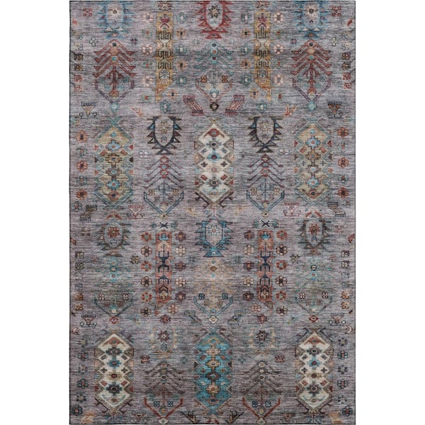 Mayfield Premium Machine Washable Abstract AMF2047 Gray 5 ft. x 7 ft. 6 in. Area Rug