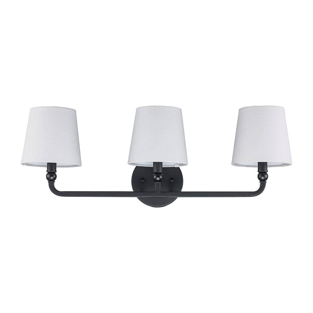 Monteaux Lighting Surrey 24.88 in. 3-Light Black Vanity Light with Fabric Shades