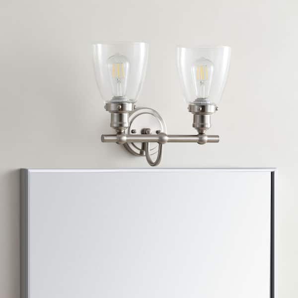 Layton 2-Light Brush Nickel/Clear Indoor Sconce