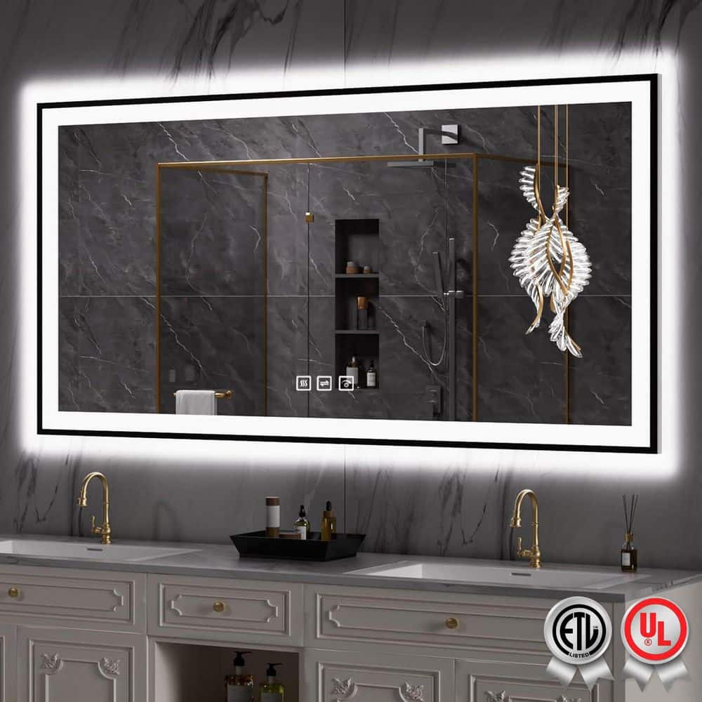 Oversized Matte Black Aluminum Frameless LED Vanity Mirror