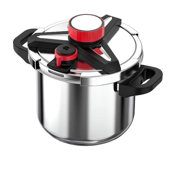 8 qt. 18/8 Stainless Steel Pressure Cooker, One-Hand Locking, 3-in-1 Olla de Presion, Induction, Gas Stovetop Compatible