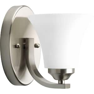 Adorn Collection 1-Light Brushed Nickel Etched Linen With Clear Edge Glass Traditional Bath Vanity Light