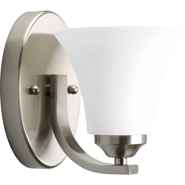 Progress Lighting Adorn Collection 1-Light Brushed Nickel Etched Linen With Clear Edge Glass Traditional Bath Vanity Light