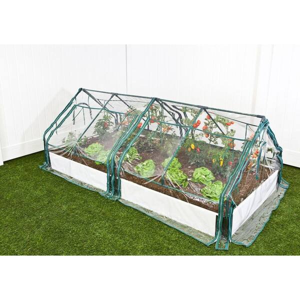 Frame It All 4 ft. x 8 ft. x 16 in. White Composite Raised Garden Bed Kit with Two Greenhouses