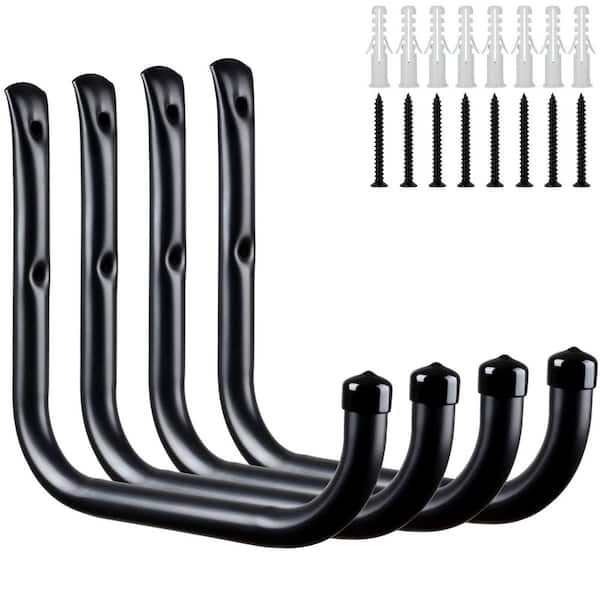 4 Pack 9 in. Black Heavy Duty Carbon Steel Wall Hooks with Screws and Anchors for Garage Storage