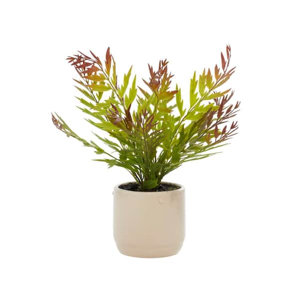 Litton Lane 13 in. H Fern Artificial Plant with Realistic Leaves and Beige Ceramic Pot