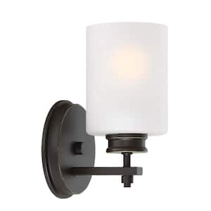 Phoebe 60-Watt Oil-Rubbed Bronze Modern Wall Sconce with Frosted Shade
