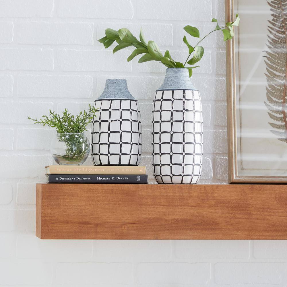 Coastal Charm White Ceramic Vase Duo with Grid Pattern