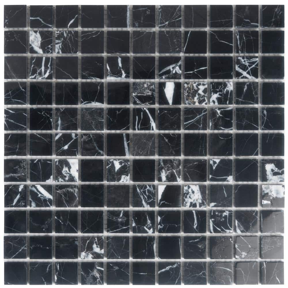 Nero Marquina Black Marble Square Mosaic Tile 16" x 16"