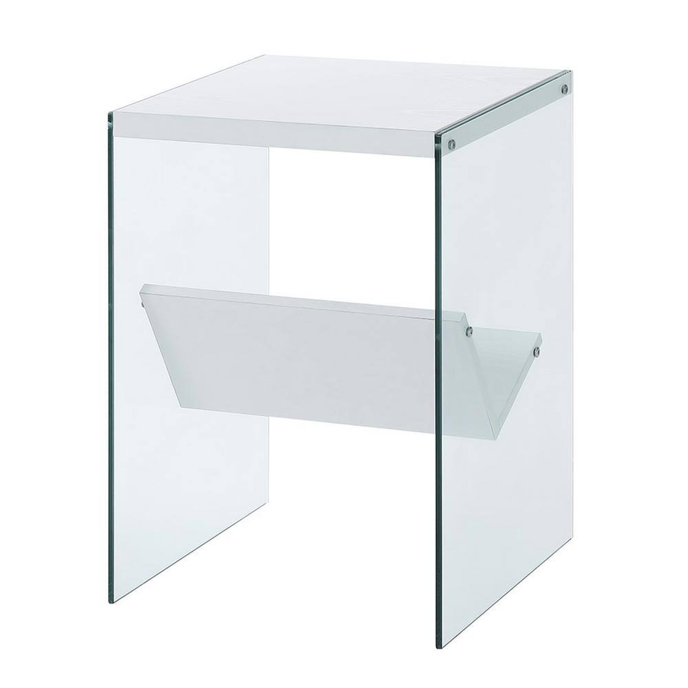 Elegant SoHo 17" White Wood and Glass End Table with Shelf