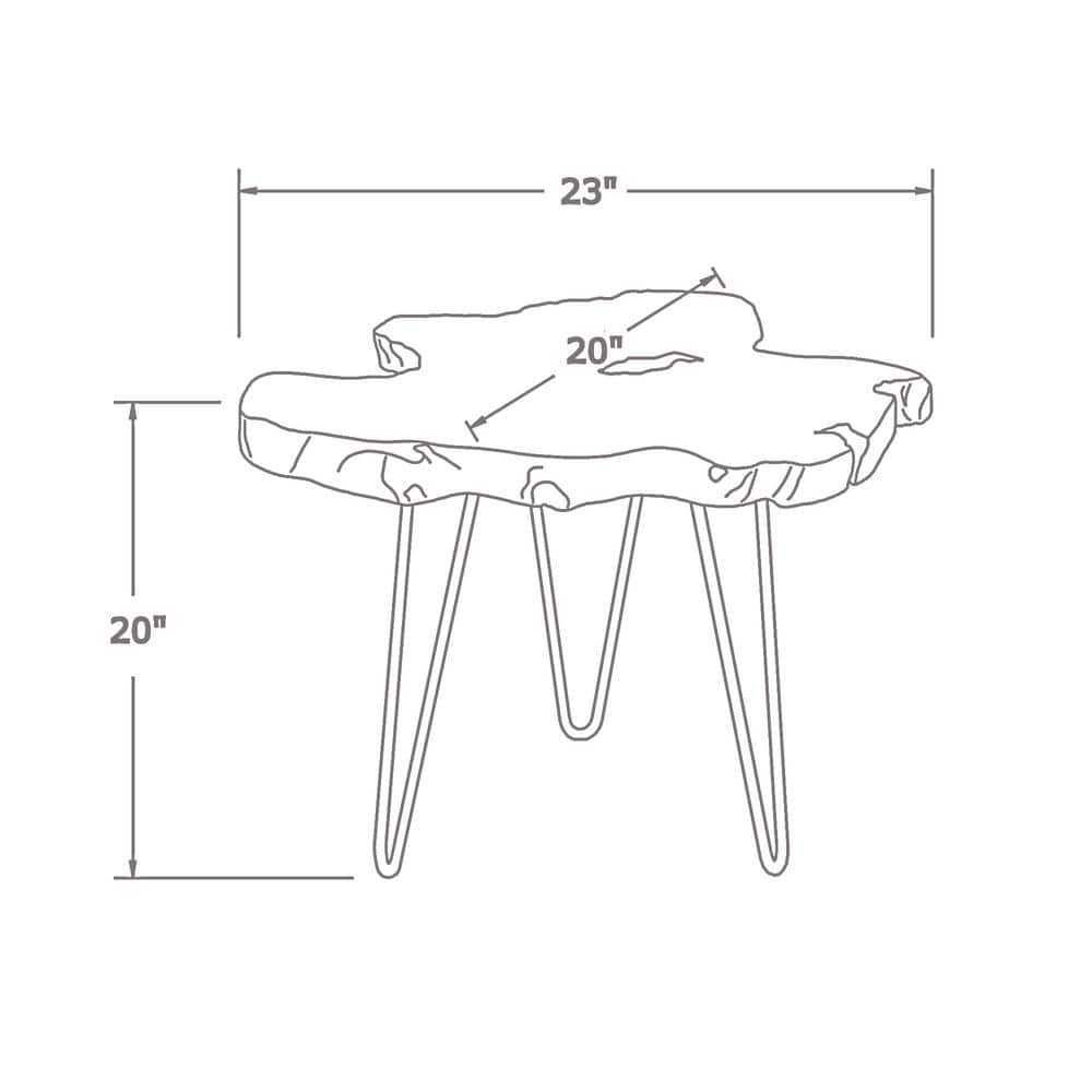 Natural Live-Edge Teak Wood Round Accent Table with Metal Legs