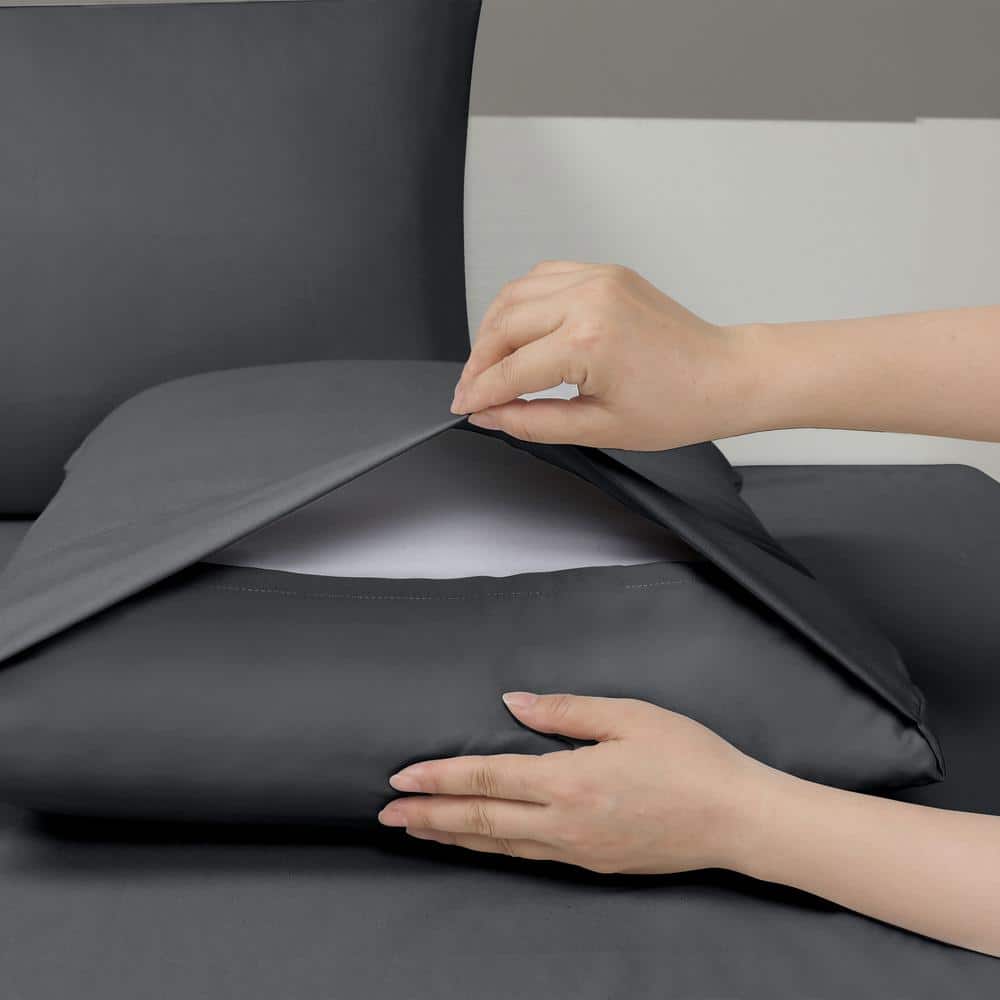 Gray Queen Microfiber Sheet Set with Smart Storage Pockets