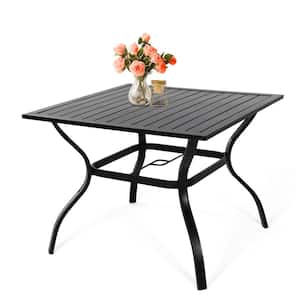 Black 37 in. Square Metal Outdoor Dining Table with 1.57 in. Umbrella Hole