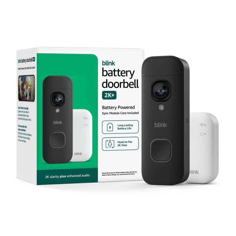 Blink Battery Operated Doorbell 2K Plus (Black) Sync Module Core