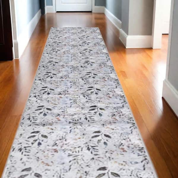 10 Cream Floral Washable Runner Rug