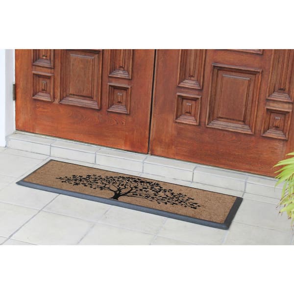 A1HC Flocked Life of Tree Black/Beige 18 in. x 48 in. Rubber and Coir Double Door Mat