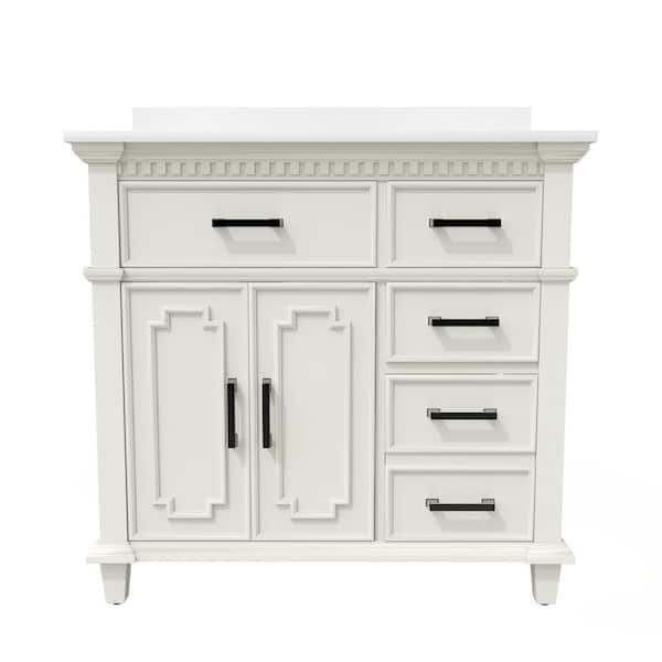 Unbranded 36 in. W x 22 in. D x 38 in. H Bath Vanity in White with White Granite Top
