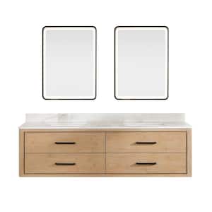 Cristo 72 in. W x 22 in. D x 20.6 in. H Double Sink Bath Vanity in Fir Wood Brown with White Quartz Stone Top and Mirror