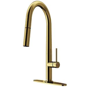 Greenwich Single Handle Pull-Down Sprayer Kitchen Faucet Set with Deck Plate in Matte Brushed Gold