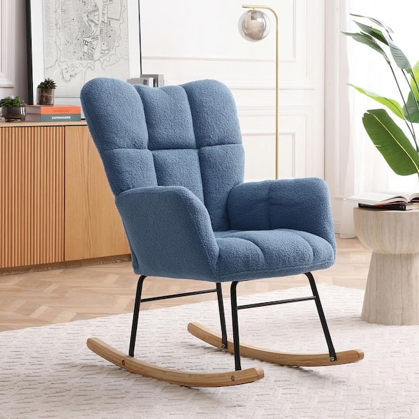 Angel Sar 35 in. x 19.2 in. x 39.7 in. Blue Polyester Rocking Chair ...