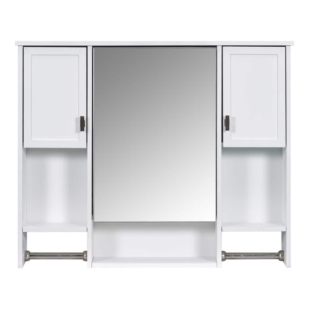 35.00 in. W x 6.70 in. D x 28.70 in. H Bathroom Storage Wall Cabinet in White with Mirror and Towels Bar price history on PriceWatchPro