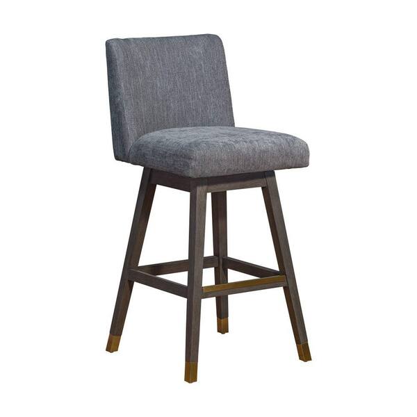 Benjara 30 In. Gray Low Back Wood Frame Barstool Chair With Fabric Seat ...