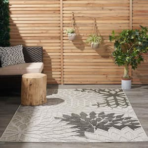 Aloha Gray 8 ft. x 11 ft. Floral Modern Indoor/Outdoor Patio Area Rug