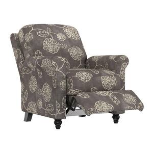Woven Charcoal Gray and Creamy White Floral Fabric Push Back Recliner Chair