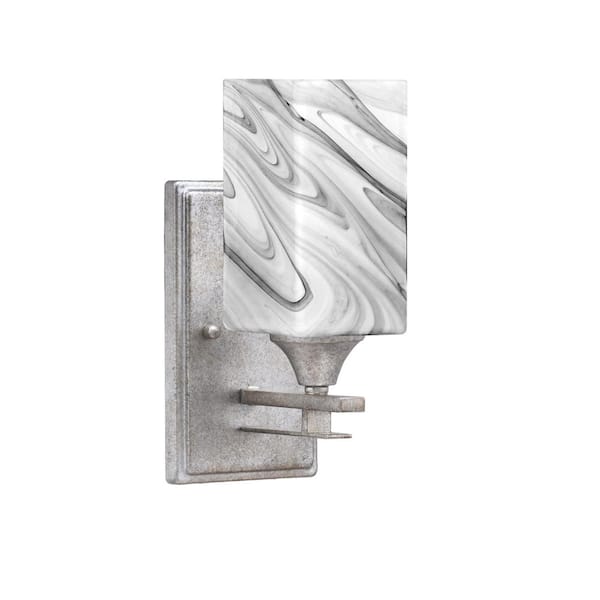 Unbranded Ontario 1-Light Aged Silver 3.5 in. Wall Sconce with Square Onyx Swirl G Shade