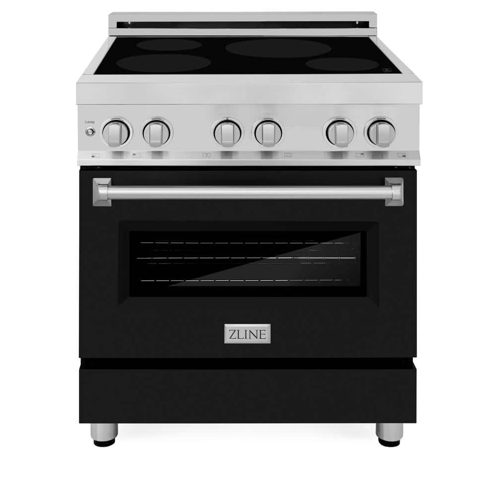 ZLINE Kitchen and Bath 30 in. Freestanding Electric Range with 4 Burner Elements Induction Cooktop with Black Matte Door in Stainless Steel