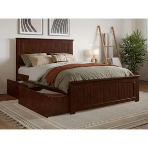 Nantucket Walnut Brown Solid Wood Frame Full Platform Bed with Matching Footboard and Storage Drawers