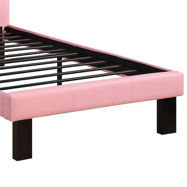 Benjara Pink Faux Leather Upholstered Twin Size Bed with Tufted 