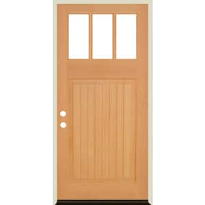 36 in. x 80 in. Craftsman 3 Lite V Groove Natural Stain Right-Hand/Inswing Douglas Fir Prehung Front Door