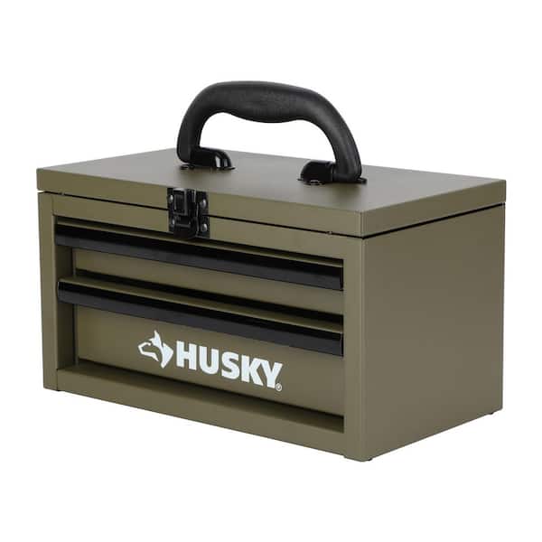 10 in. Army Green Metal Mini Portable Tool Box with 2-Drawers