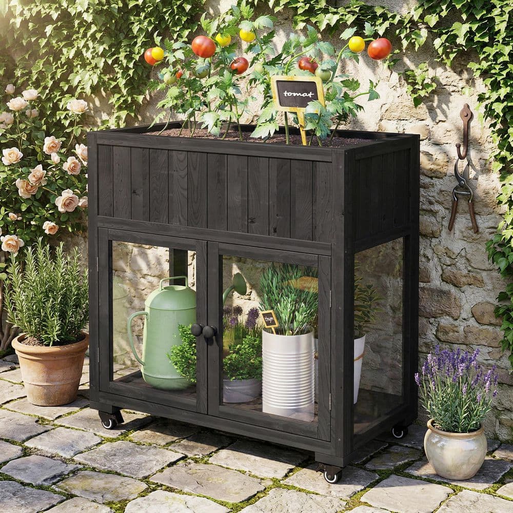 35 in. W x 18 in. D x 37 in. H Black Wood Portable Greenhouse Mini